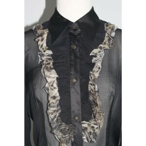 JUST CAVALLI Black Sheer Silk Long Sleeve Blouse Top Size 40